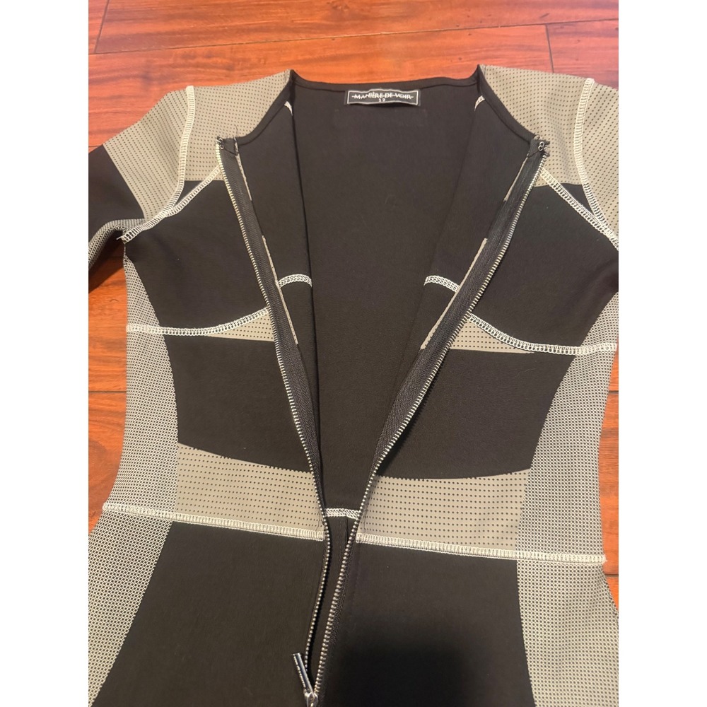 Maniere De Voir Womens Colorblock Zip Front Long Sleeve Jumpsuit Black Grey 12 - Picture 6 of 11